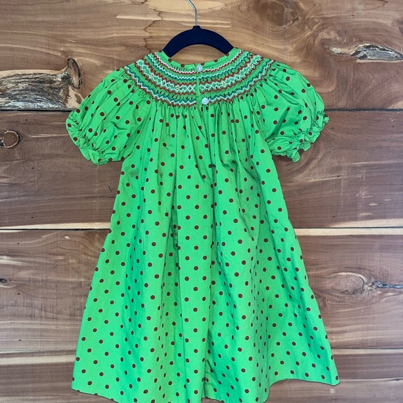 Green Smocked Sundress with Puff Sleeves - Picture 3 of 4